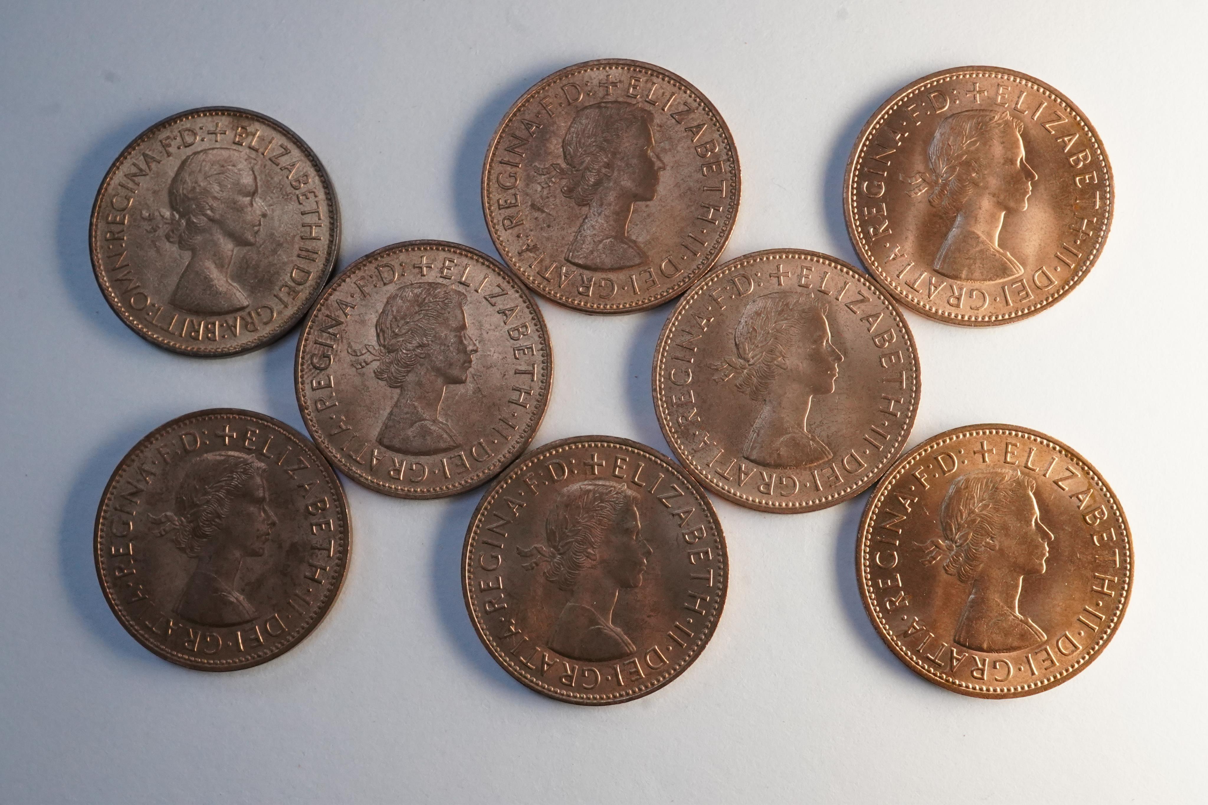 John Hill Collection., British coins, George VI and Elizabeth II, a date set of pre-decimal bronze pennies (1937-1967), S. 4114, S. 4154 and S. 4157, excludes 1941-43 and 1954-60, ranging from EF to UNC, many with full l